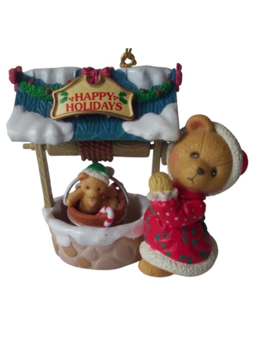 Enesco Cherished Teddies 1998 “Happy Holidays” Wishing Well Christmas Ornament